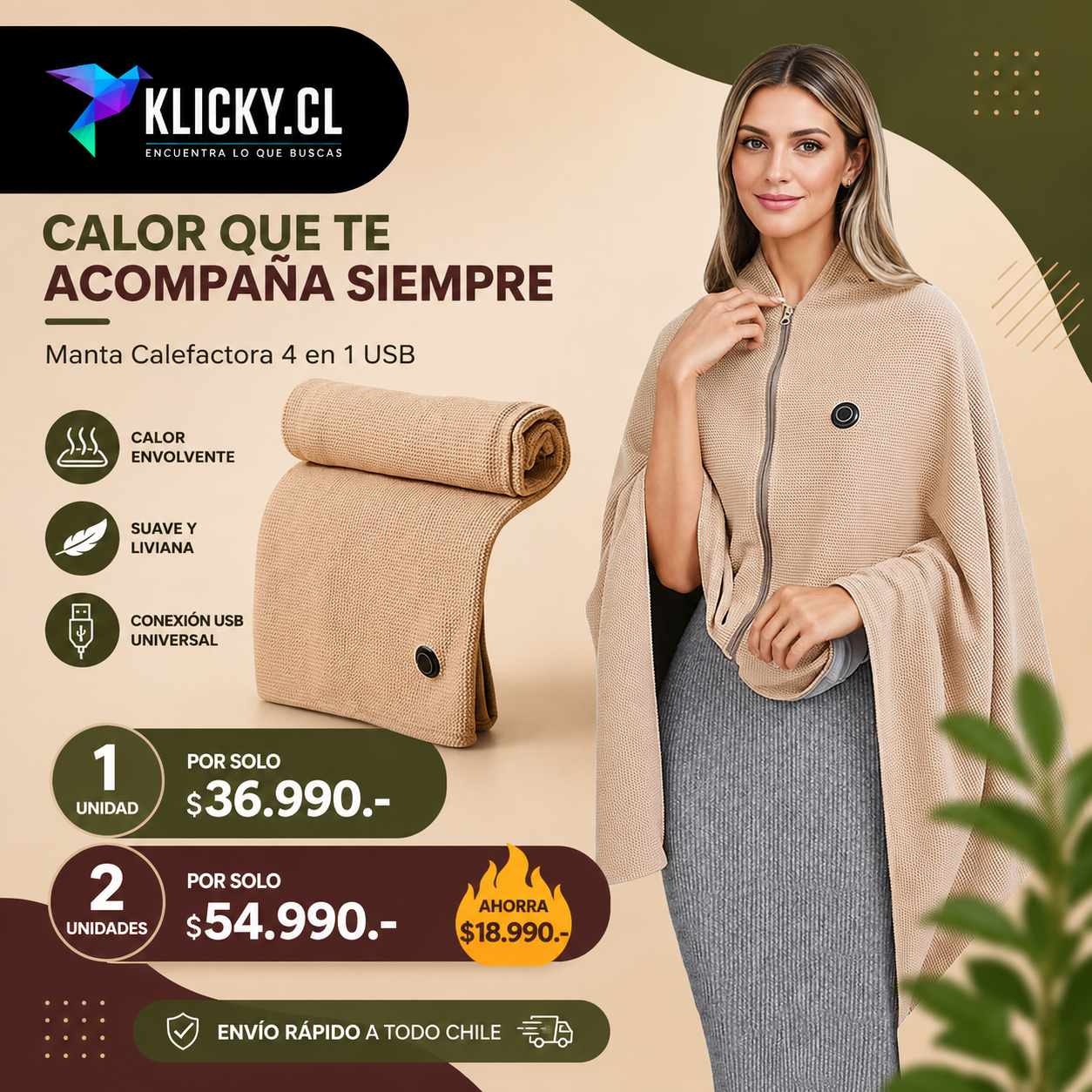 Manta Calefactora Carga USB